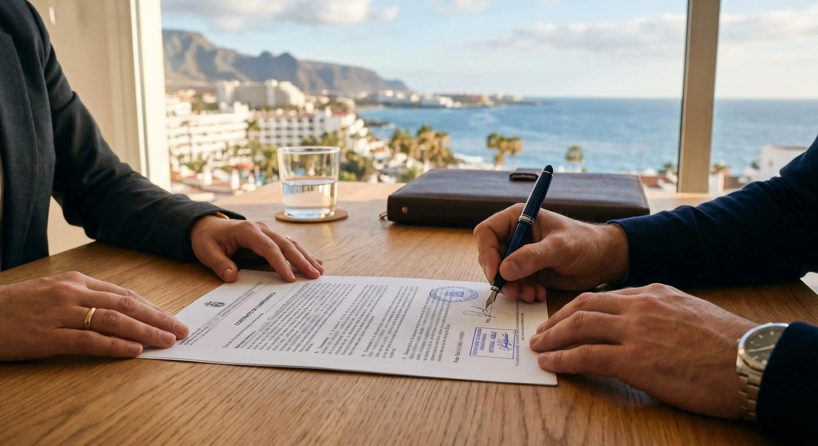 Firma de contrato de compraventa de vivienda en el sur de Tenerife