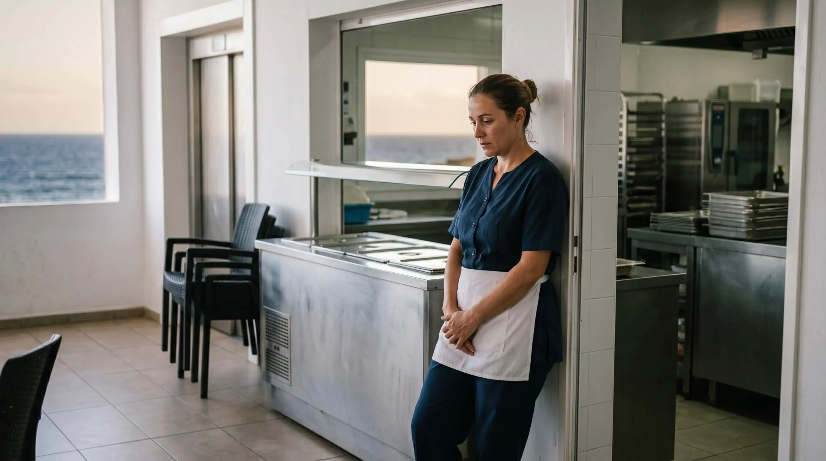 Trabajadora de hostelería con uniforme en el sur de Tenerife